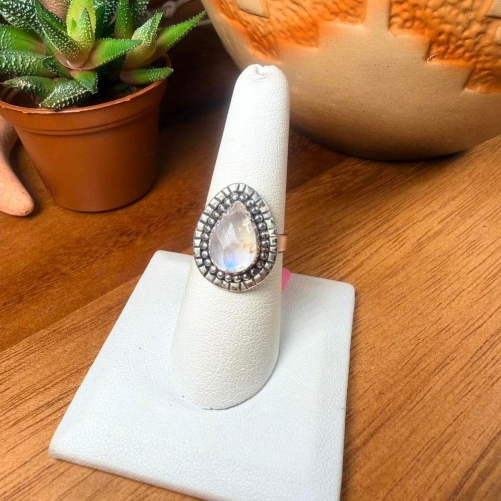 Teardrop Moonstone Ring - Size 7.5 - .925 Sterling Silver
